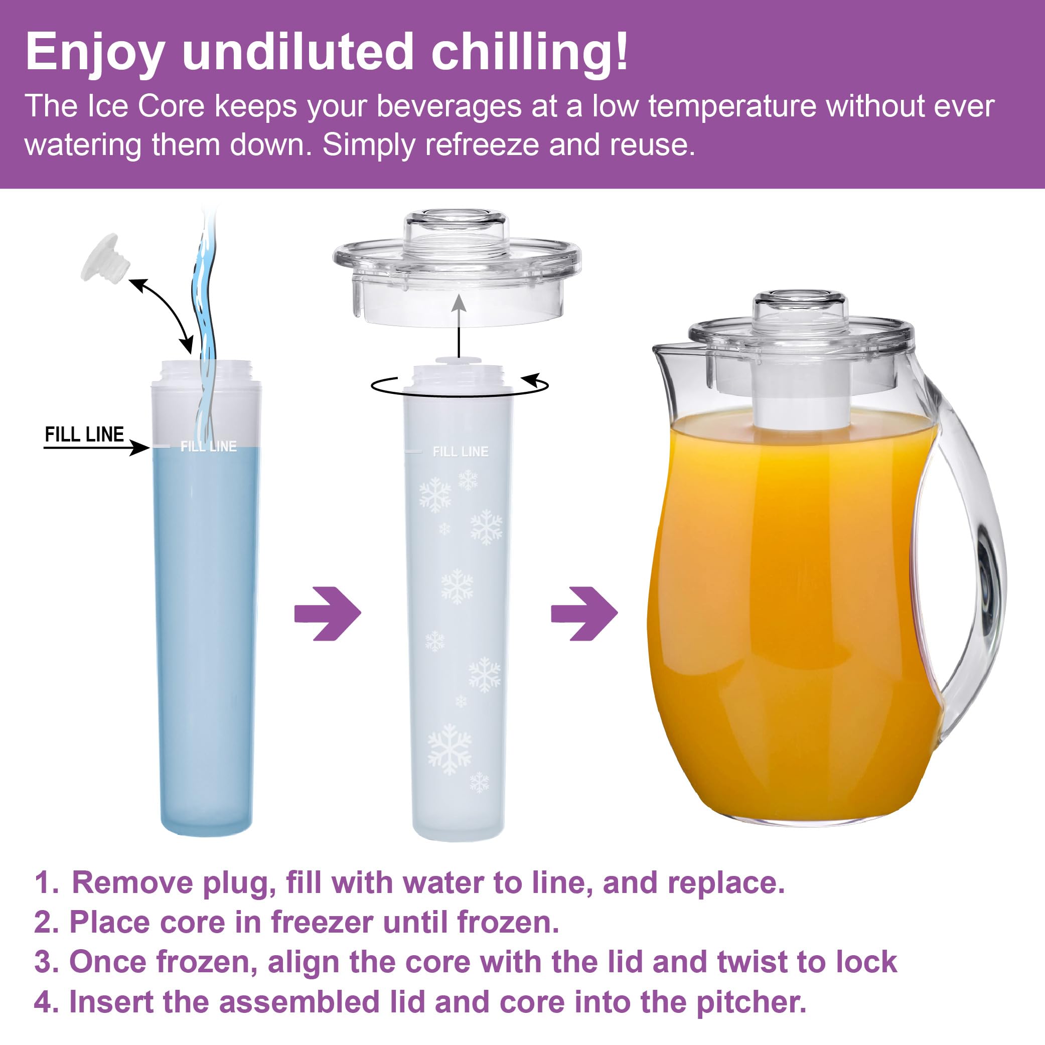 Clear 96 oz pitcher with ice tube and lid