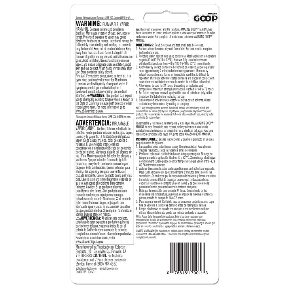 Amazing Goop Marine Adhesive 170011 packaging label
