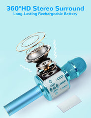 Karaoke microphone with multi-color LED lights and speaker