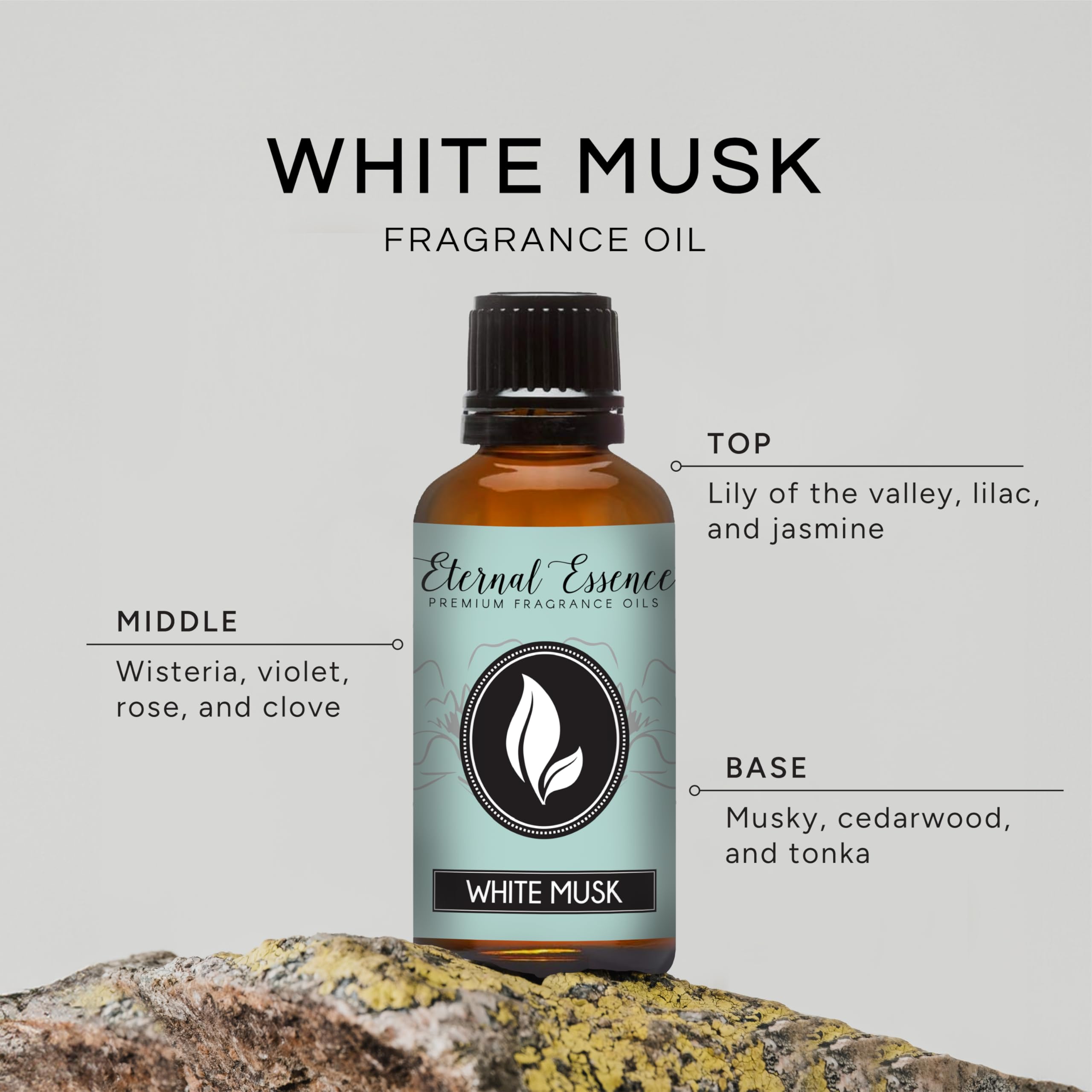 Premium fragrance oil White Musk 30ml bottle with black cap and dropper