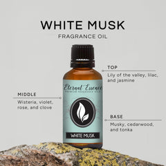 Premium fragrance oil White Musk 30ml bottle with black cap and dropper
