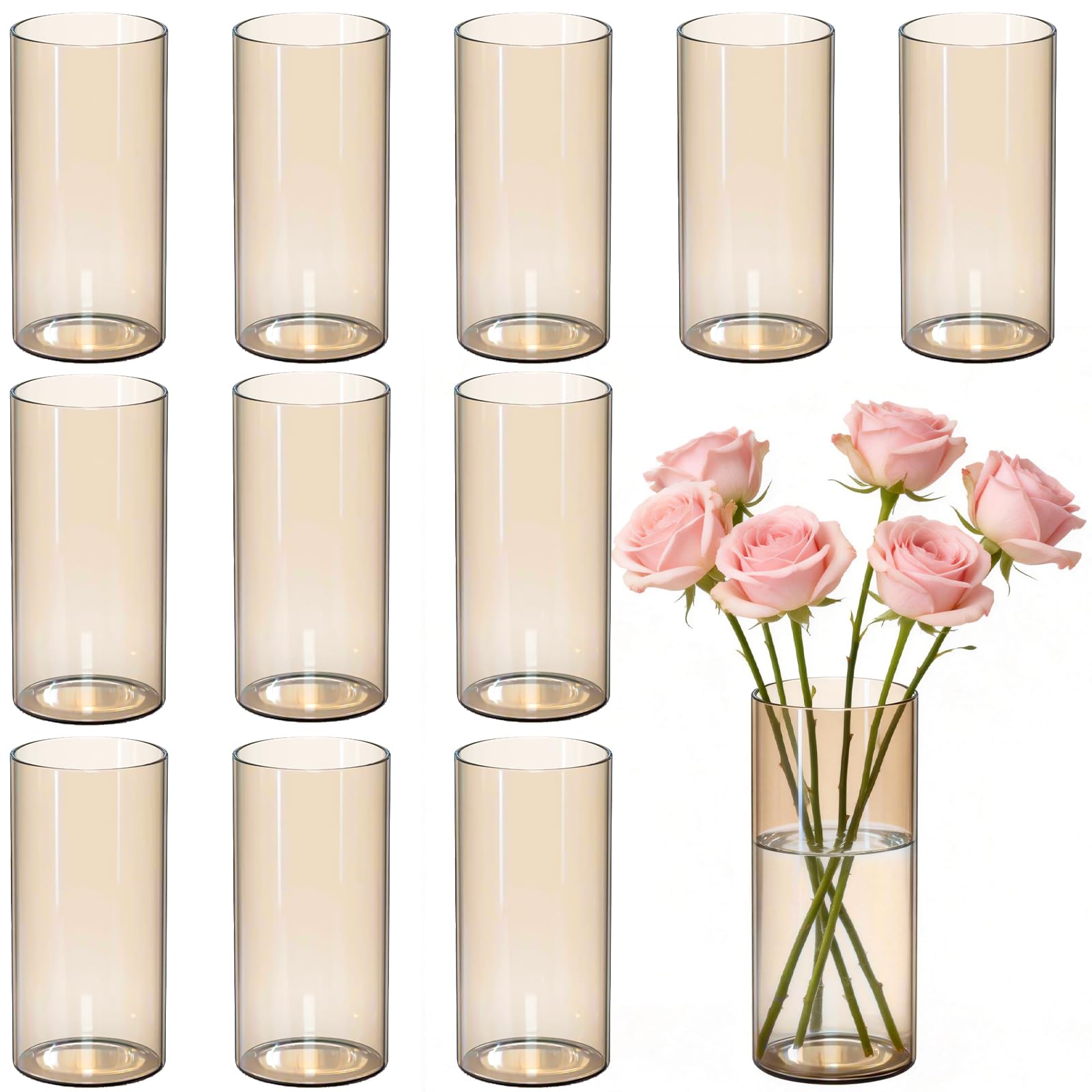 Amber glass cylinder vases for centerpieces