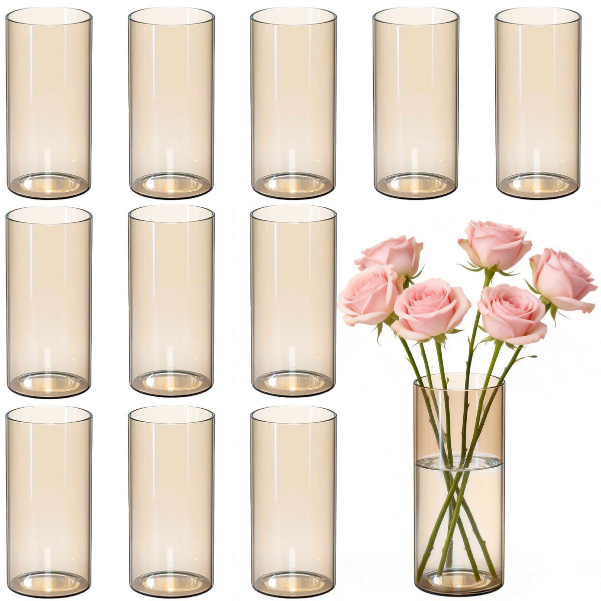 Amber glass cylinder vases for centerpieces