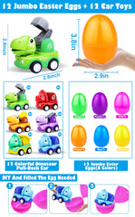 Two dinosaur styles and six pull back cars included with AMENON eggs