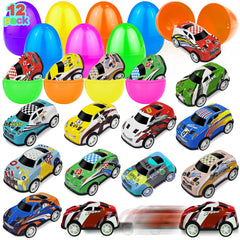 AMENON Easter eggs with pull back cars 12 pack colorful eggs and cars