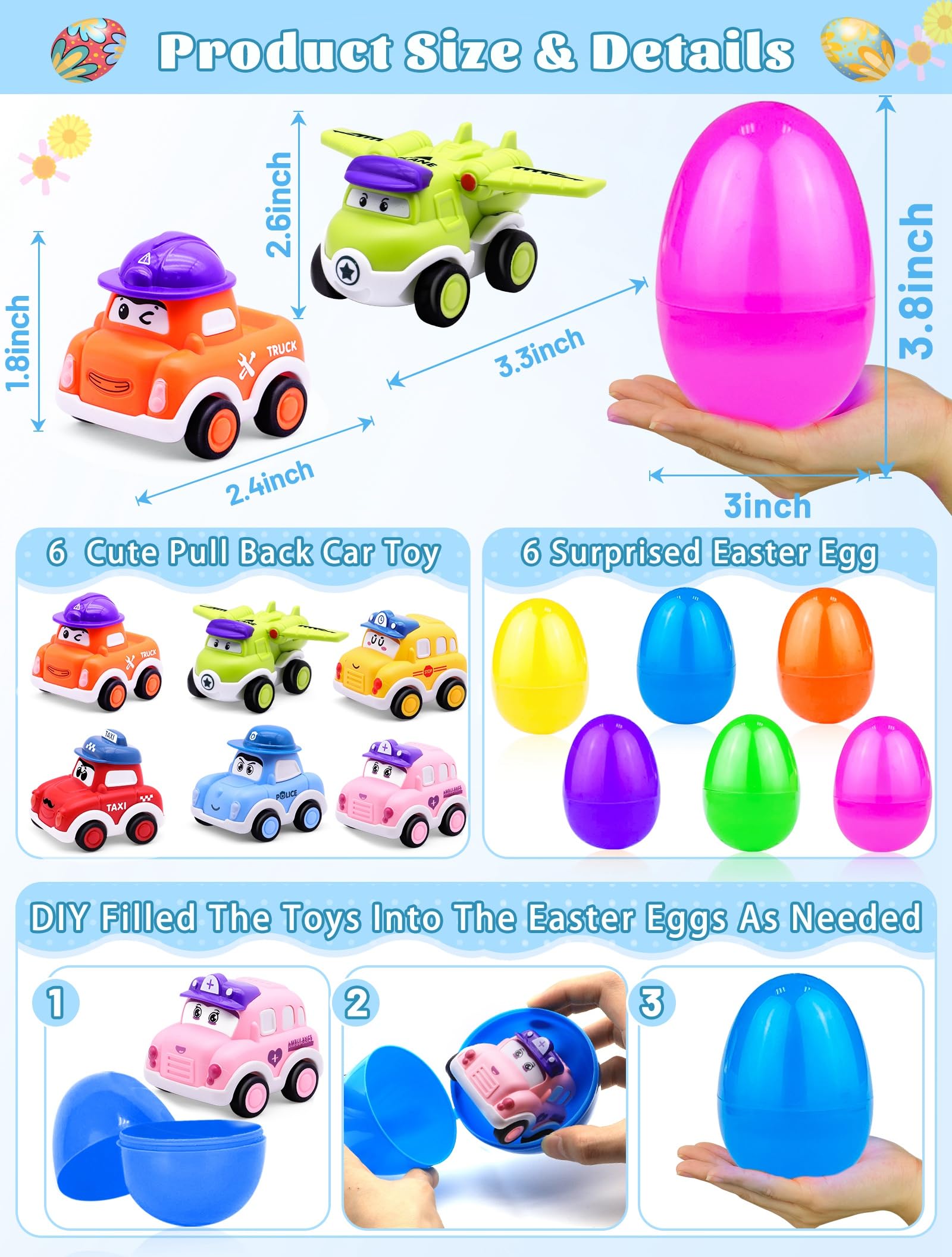 Pull back car plane toy included with Easter eggs