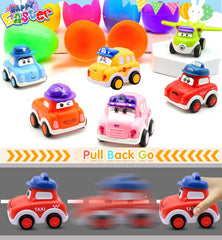 Pull back car police car toy included with Easter eggs