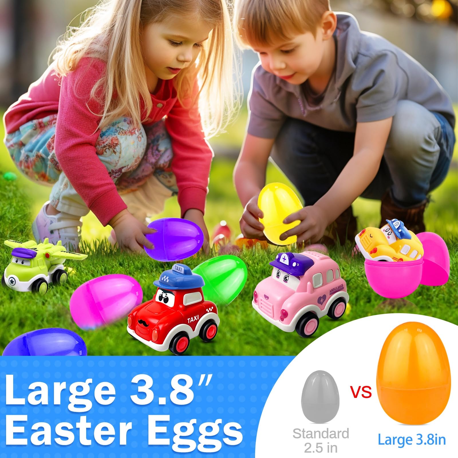 Pull back car school bus and truck toy with Easter eggs