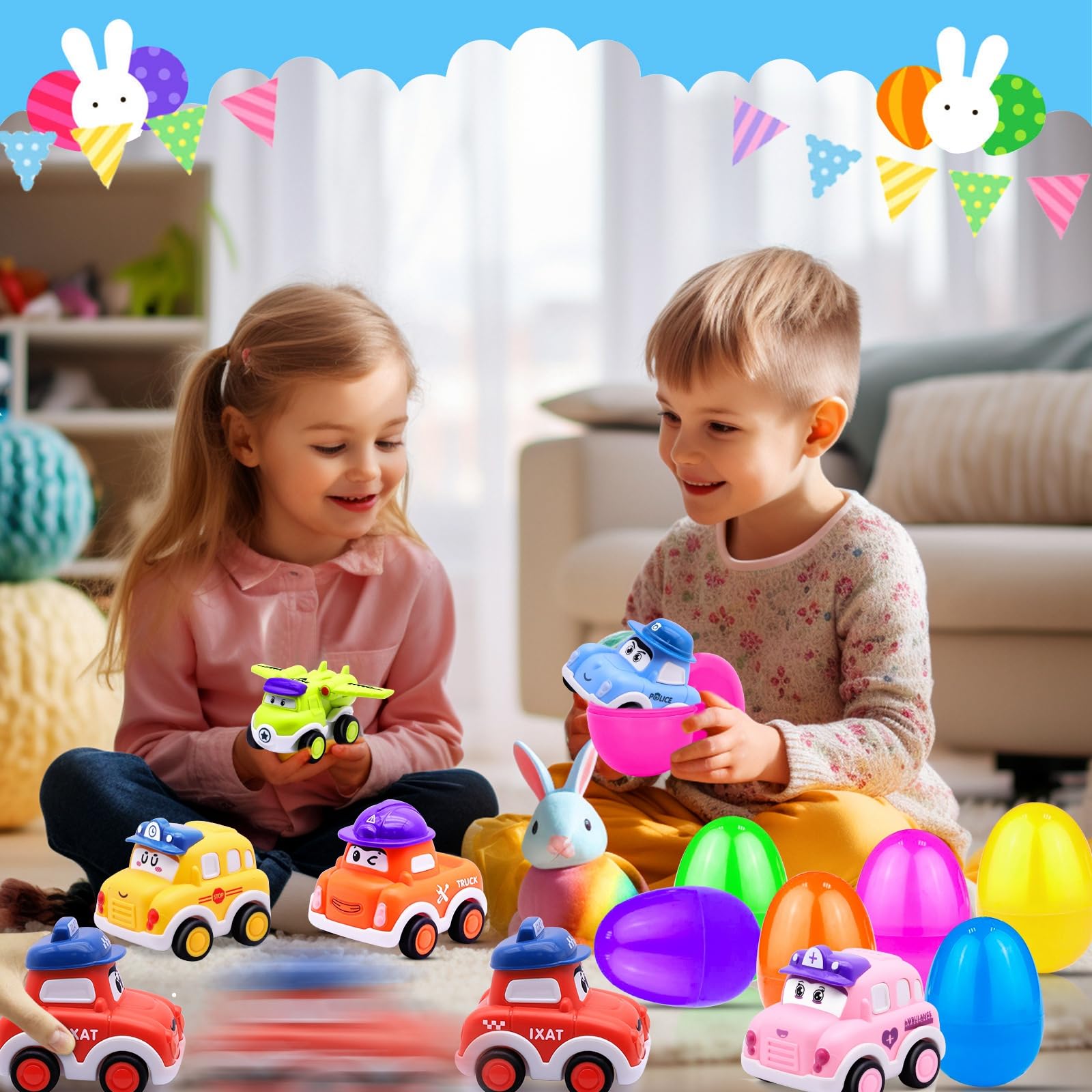 Pull back car taxi toy included with Easter eggs
