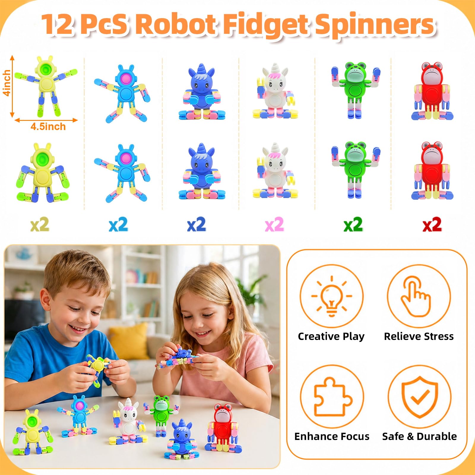 Transformable animal fidget spinners bunny unicorn AMENON 12 pack