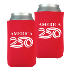 Two red neoprene can coolers for standard 12oz cans