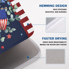 American flag inspired dish drying mat on countertop