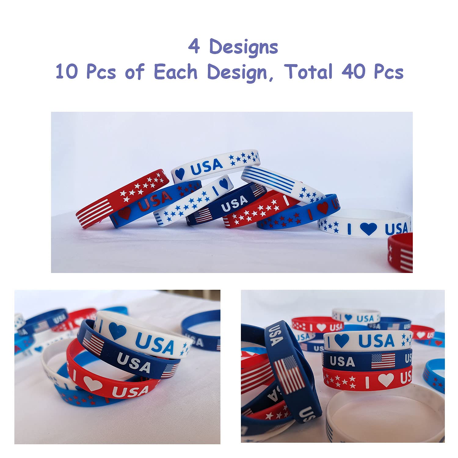 American Flag Silicone Bracelet four design pack