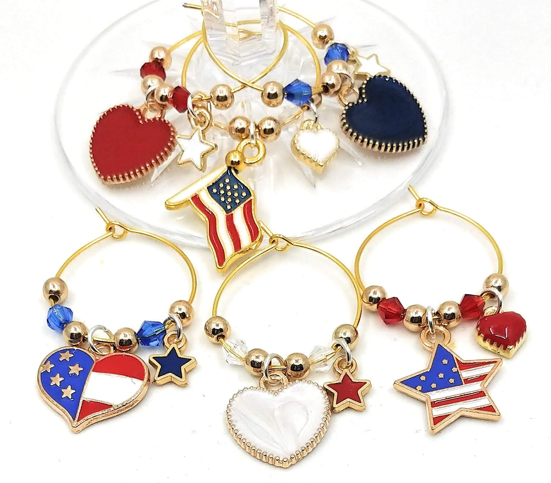 American flag wine charms for July celebrations