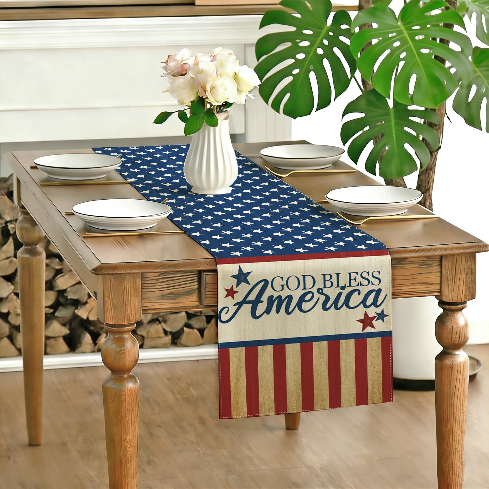 American flags table decor for Independence Day celebrations