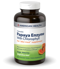American Health Papaya Enzyme w/Chlorophyll chewable tablets 600ct label