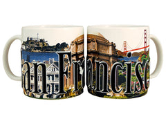 Ceramic 18oz Color Relief mug featuring San Francisco landmarks