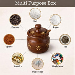 Traditional kitchen storage pot made from natural Sheesham wood