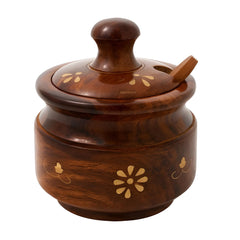 AMERIZONE handcrafted spice jar in Sheesham wood with lid and spoon
