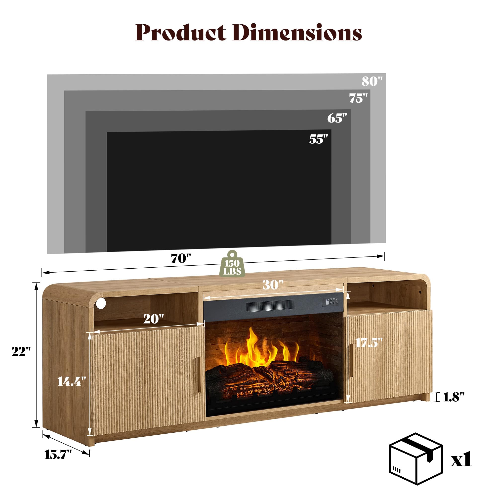 AMERLIFE 30 inch Electric Fireplace integrated in stand
