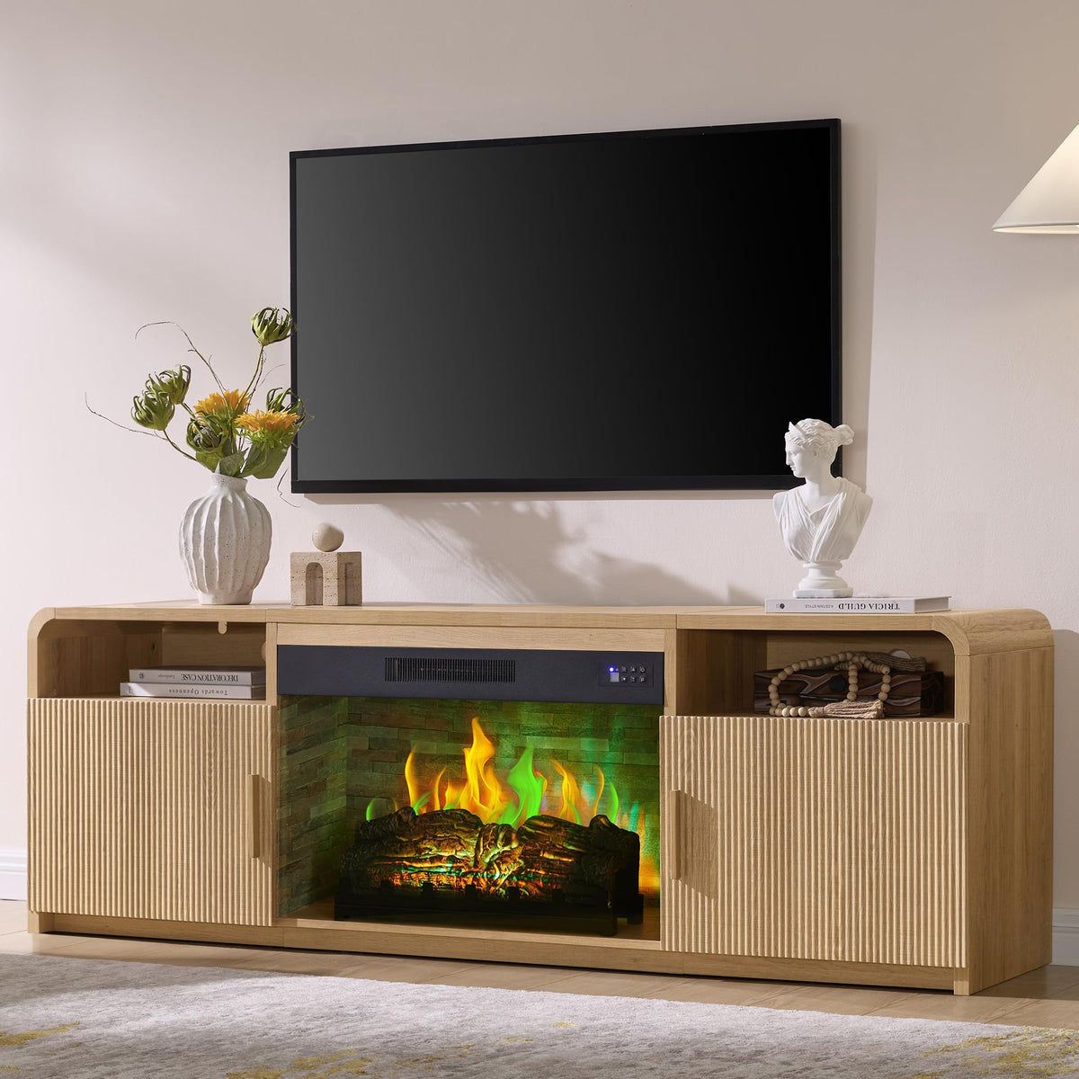 AMERLIFE 70 inch Fluted Fireplace TV Stand front view