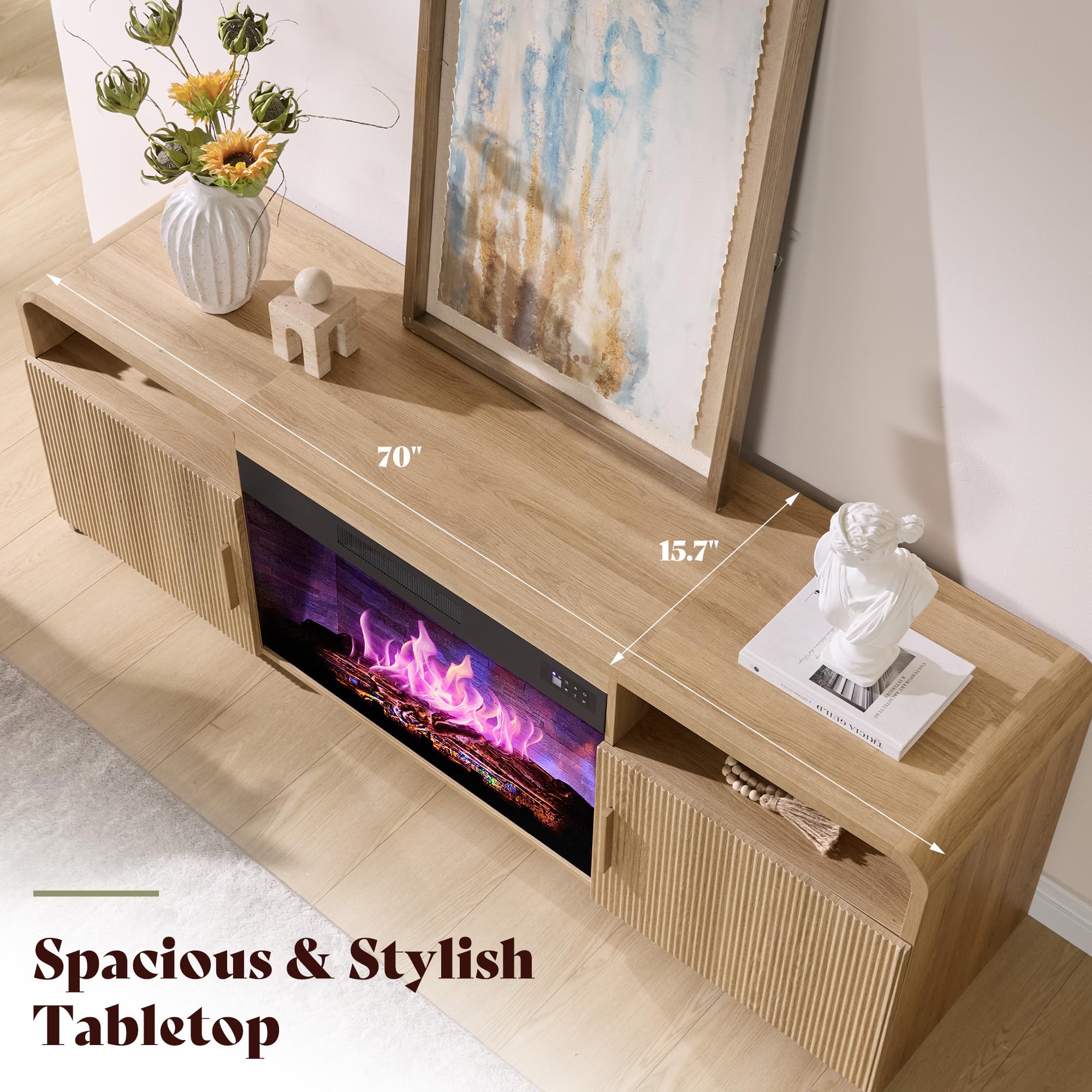 Built-in 8-color flame effects and adjustable heat control