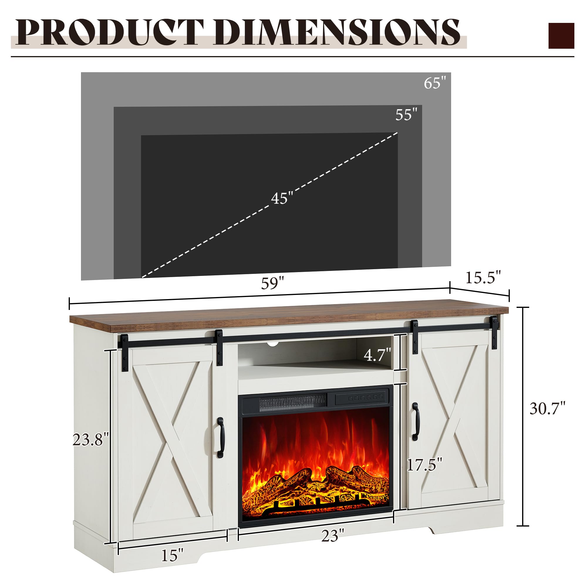 Amerlife 59 inch fireplace TV stand woodgrain top close up