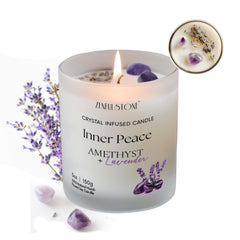 Amethyst Crystal Infused Lavender Candle with real amethyst crystals