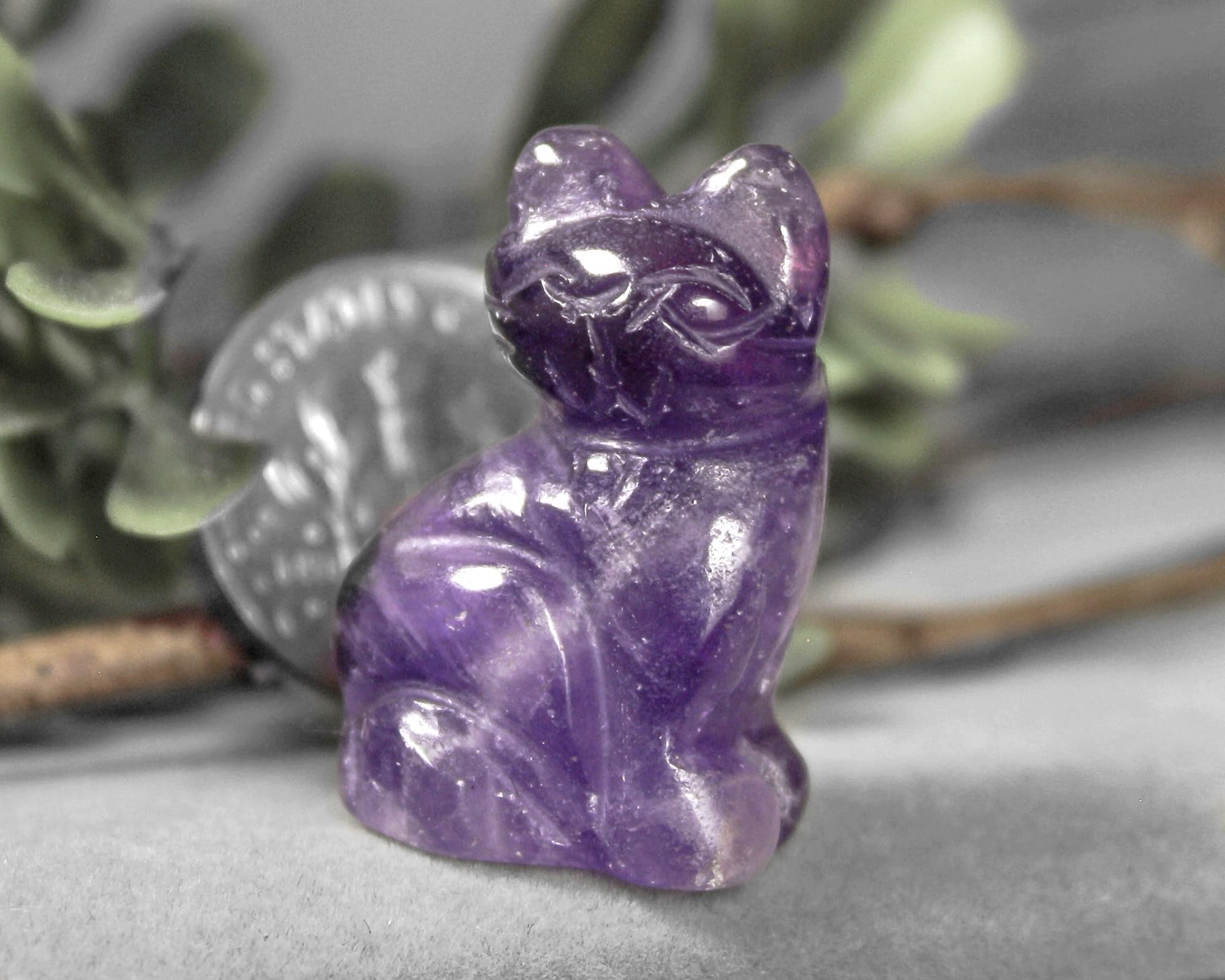 hand carved gemstone cat 9212 amethyst figurine