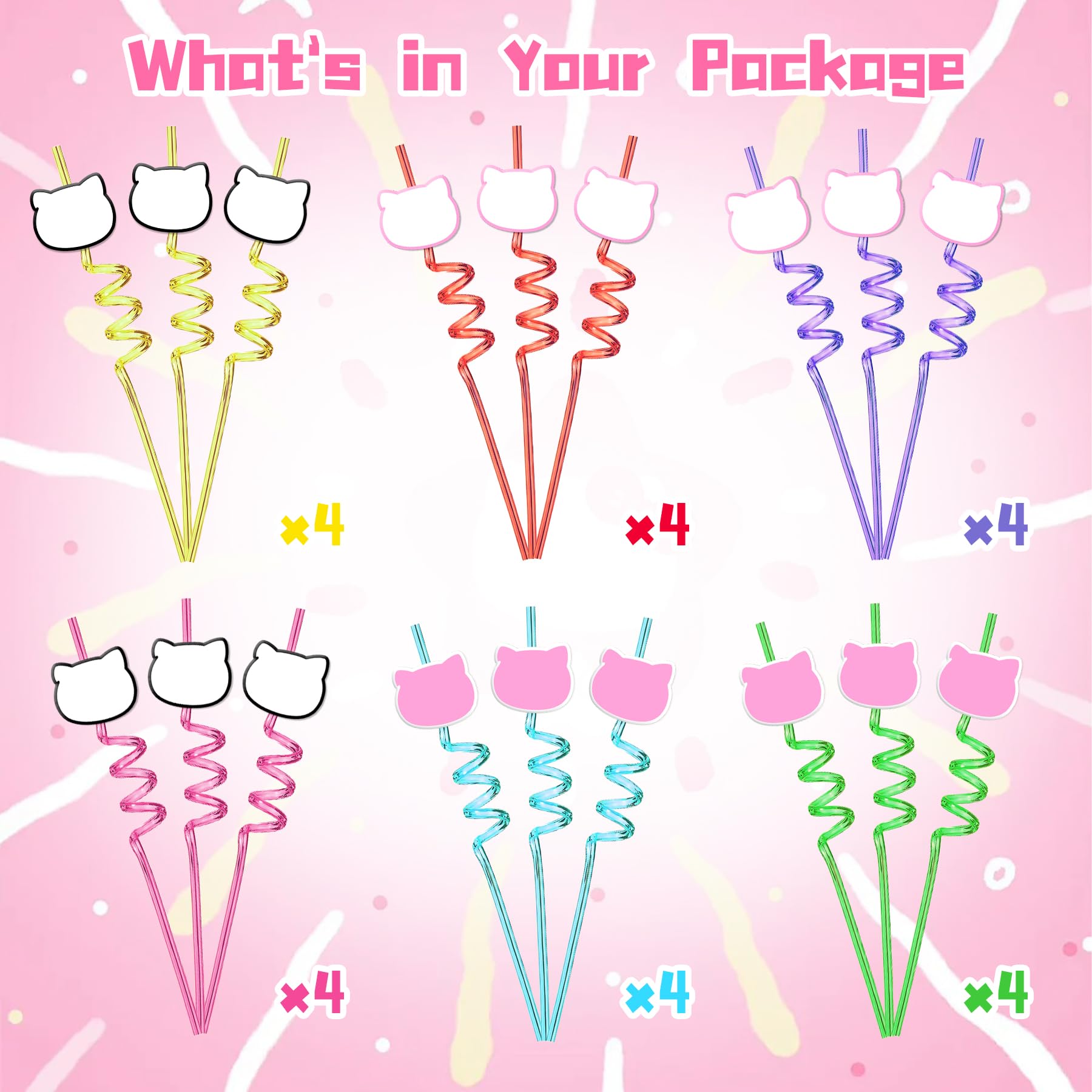AMFZON 24 Kitty drinking straws 24 pack packaging image