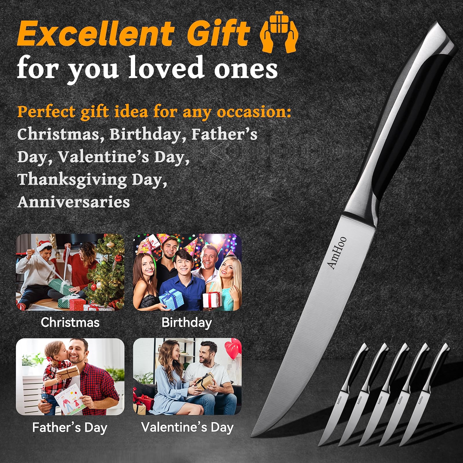AmHoo 6 piece steak knife set for home dining
