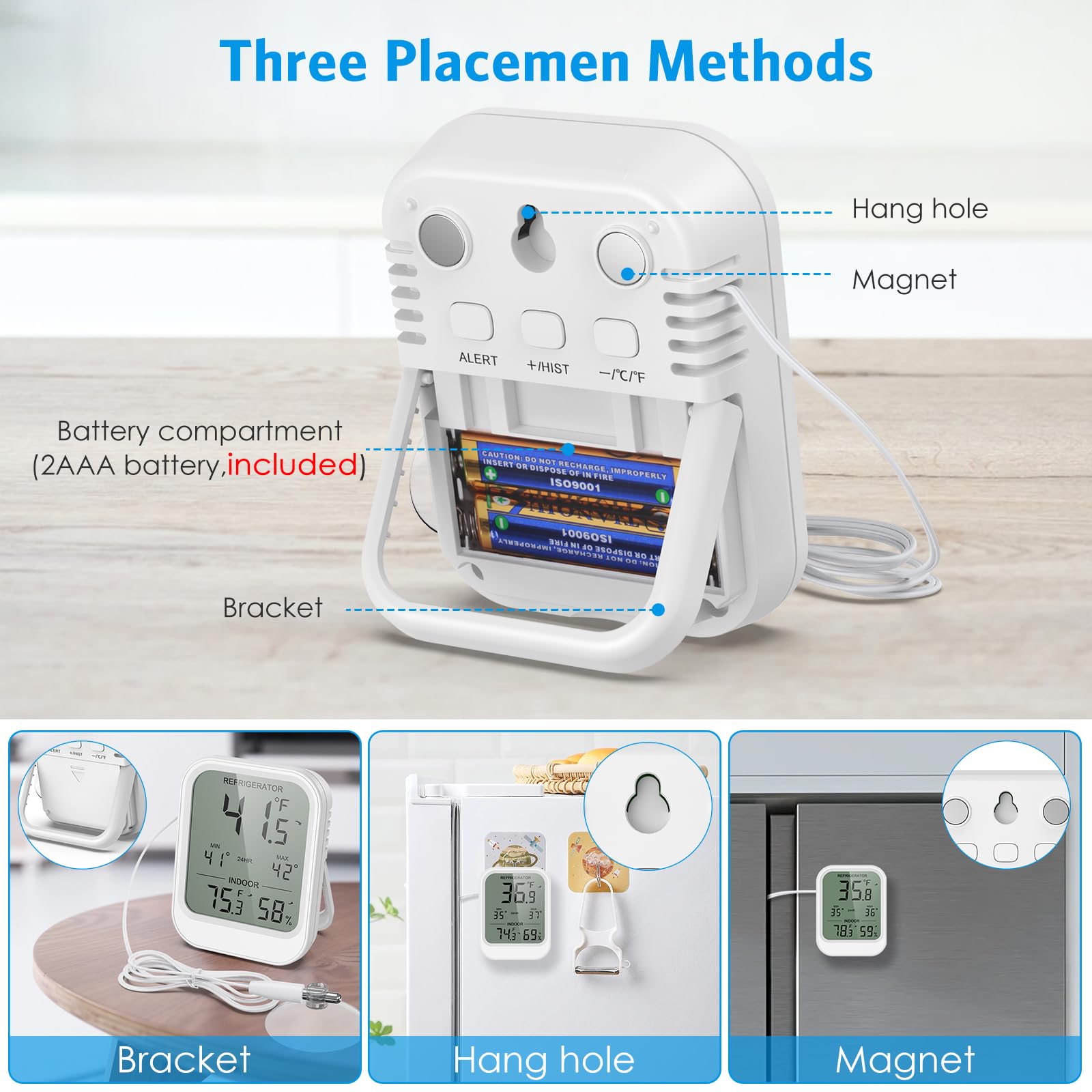Three mounting options including magnetic back and wall mount