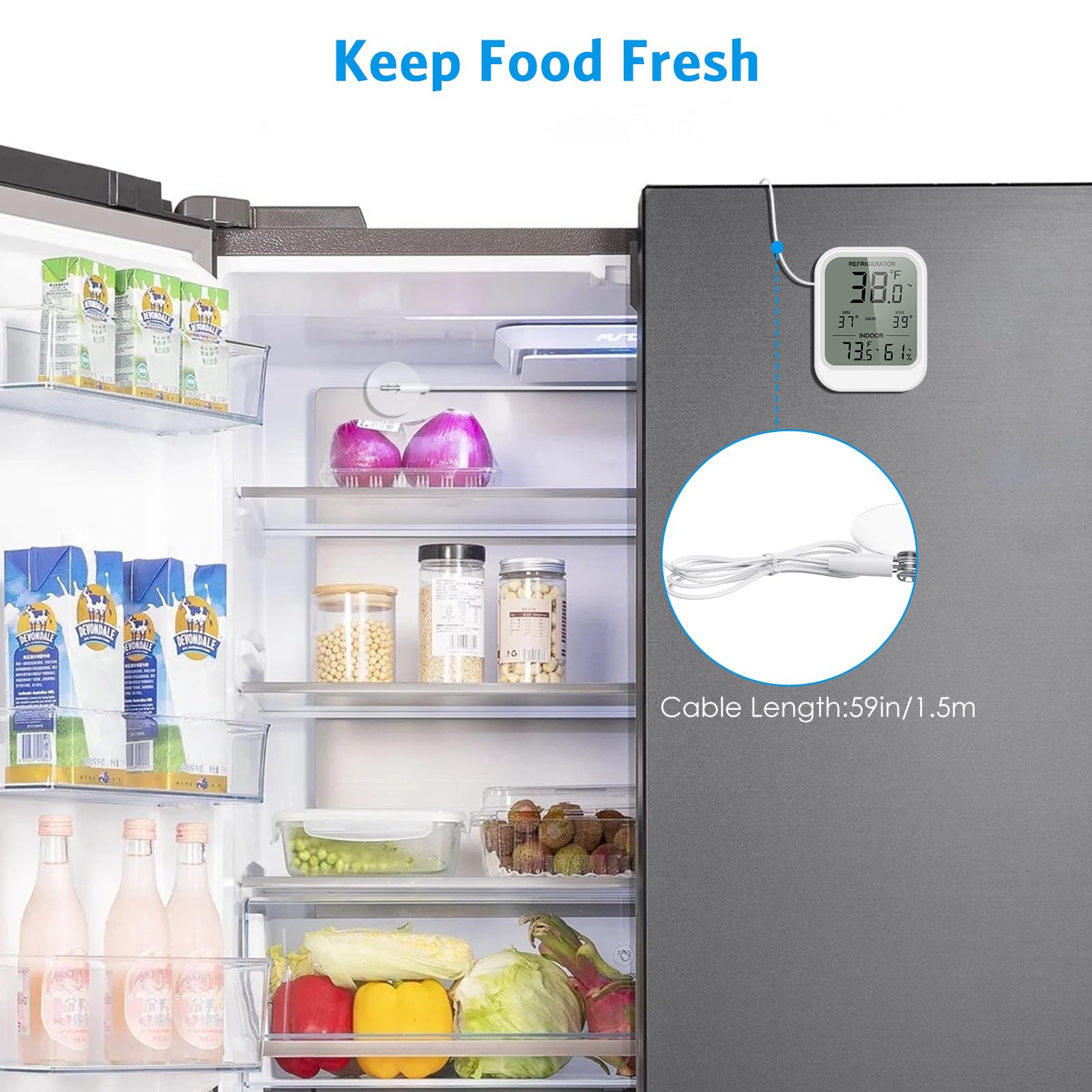 Fridge thermometer LCD display with ambient temperature and humidity
