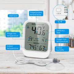 Audible alarm feature on fridge thermometer with range alerts