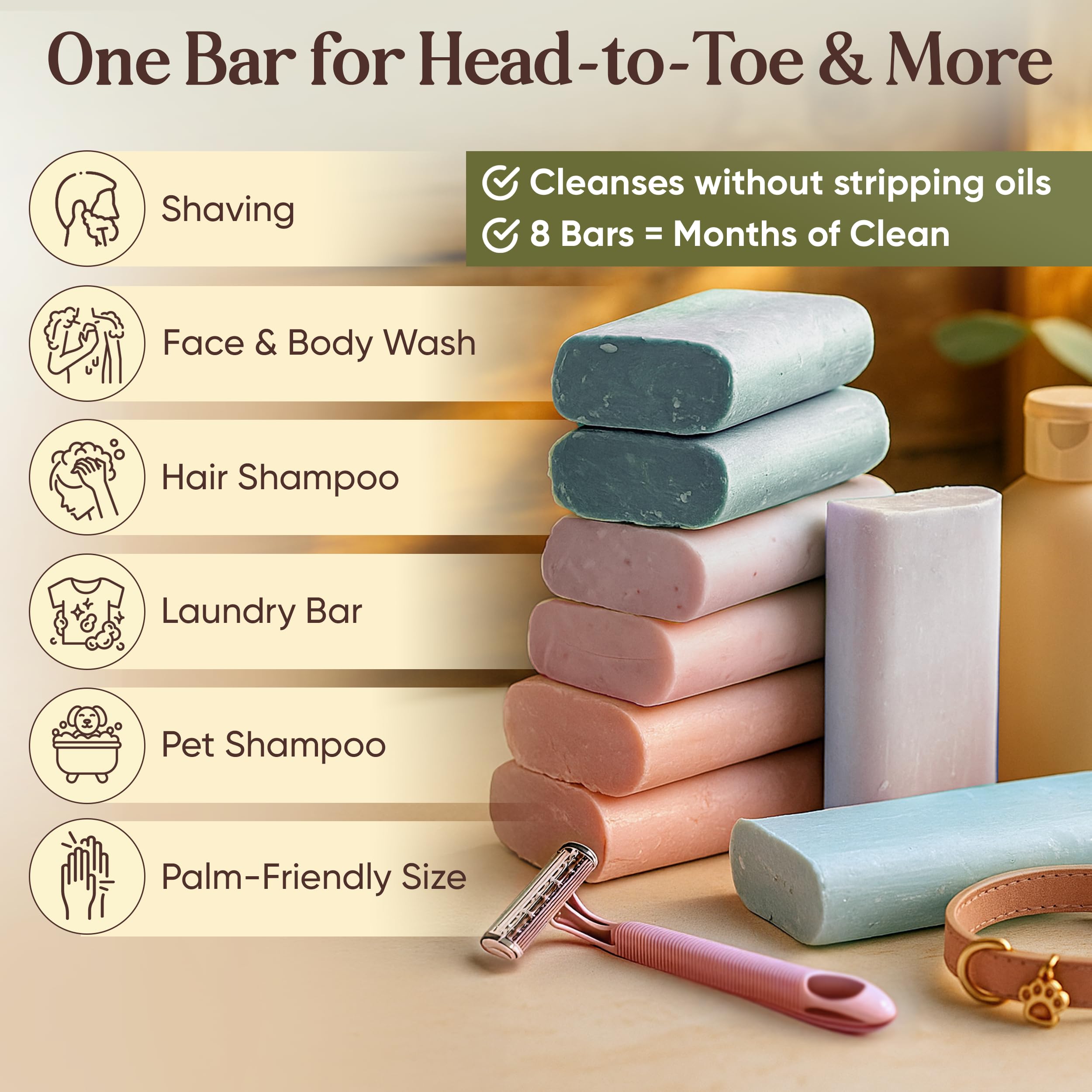 Regular 5 oz bars fit standard soap dish for easy lather