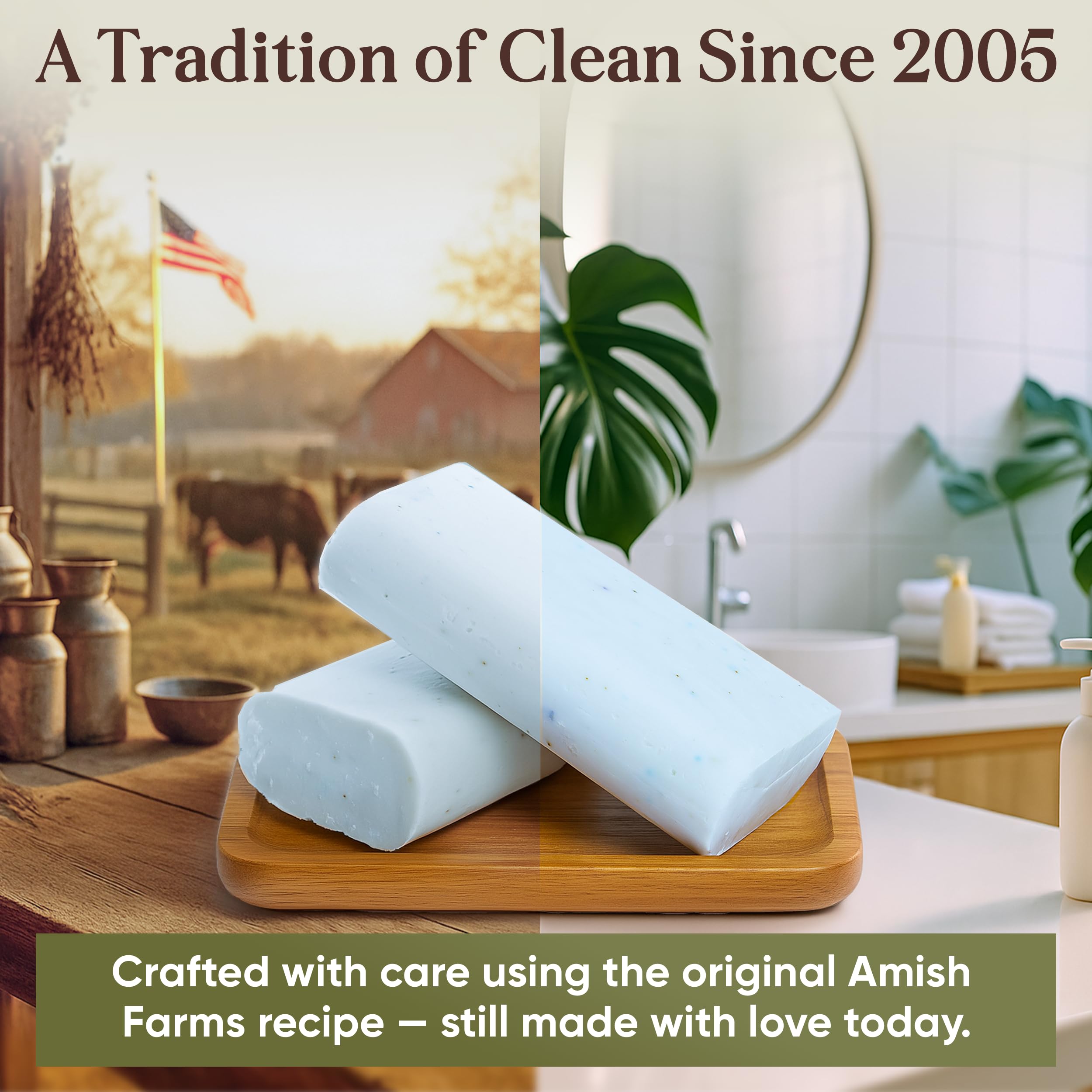 Palm-friendly lather Amish Farms Soap 8-Bar Value Pack