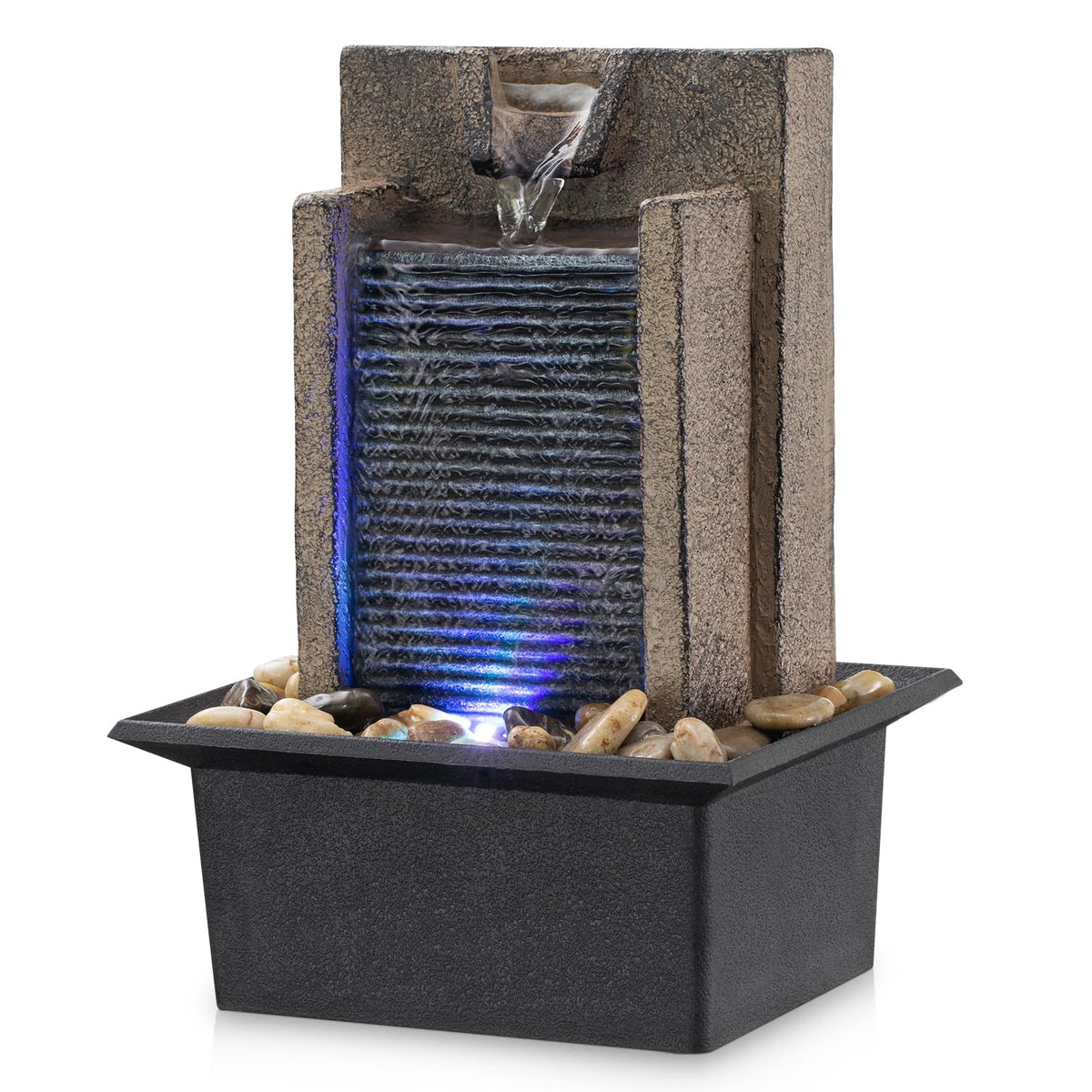 Amootek Tabletop Fountain with LED lights on a desk