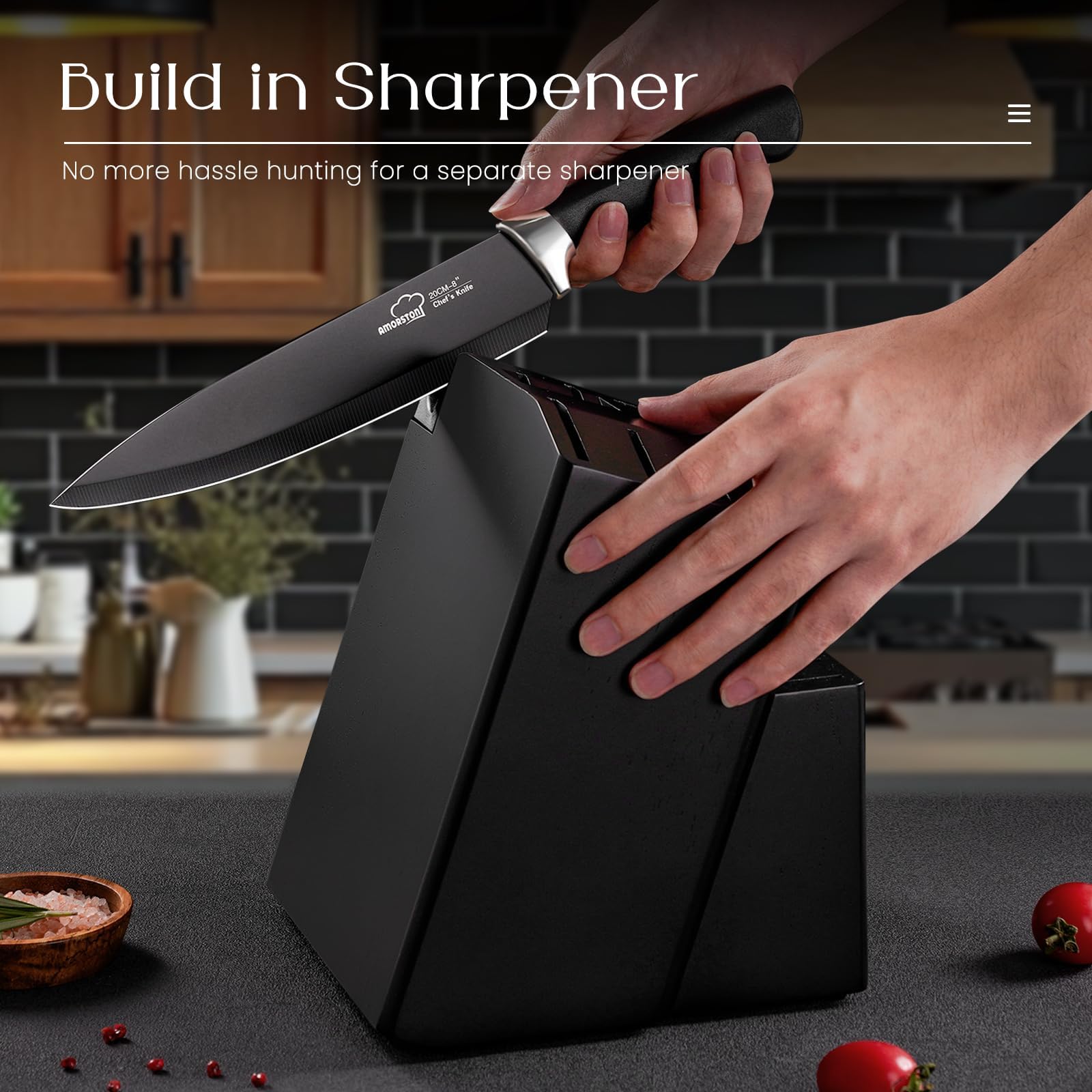 Dishwasher safe Amorston kitchen knives in black
