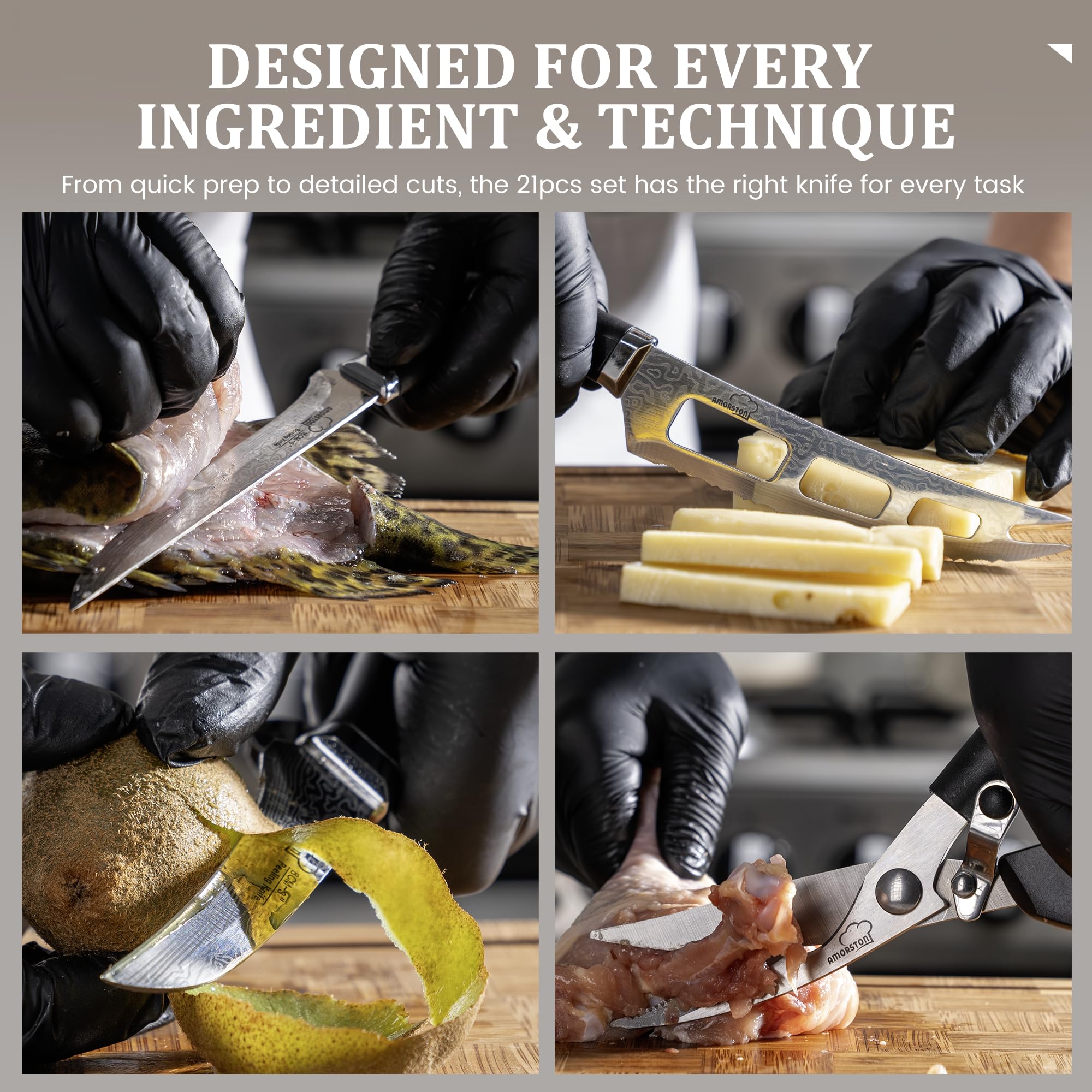 Ergonomic handles on Amorston knives