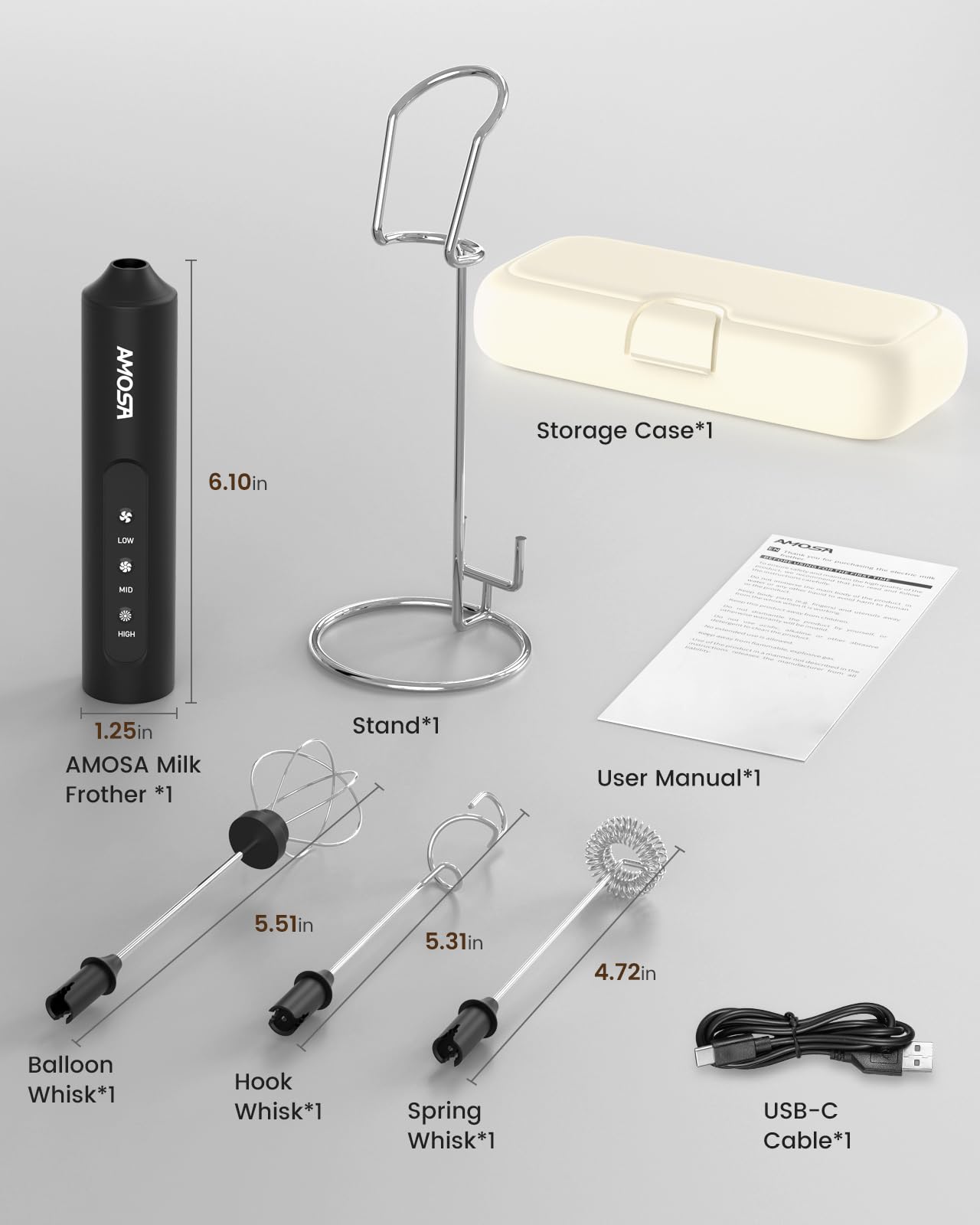 Accessories included with AMOSA Milk Frother Handheld image