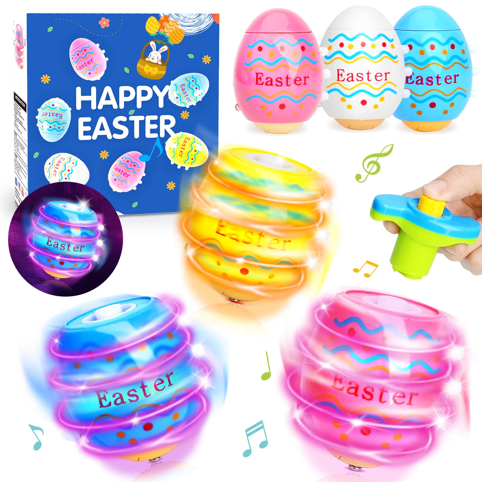 Amoyasit light up easter egg spinning tops 6-pack packaging