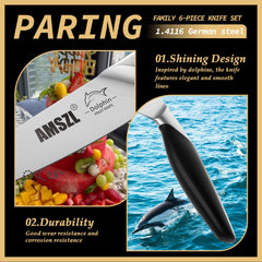 Full tang paring knives with textured black ABS handles