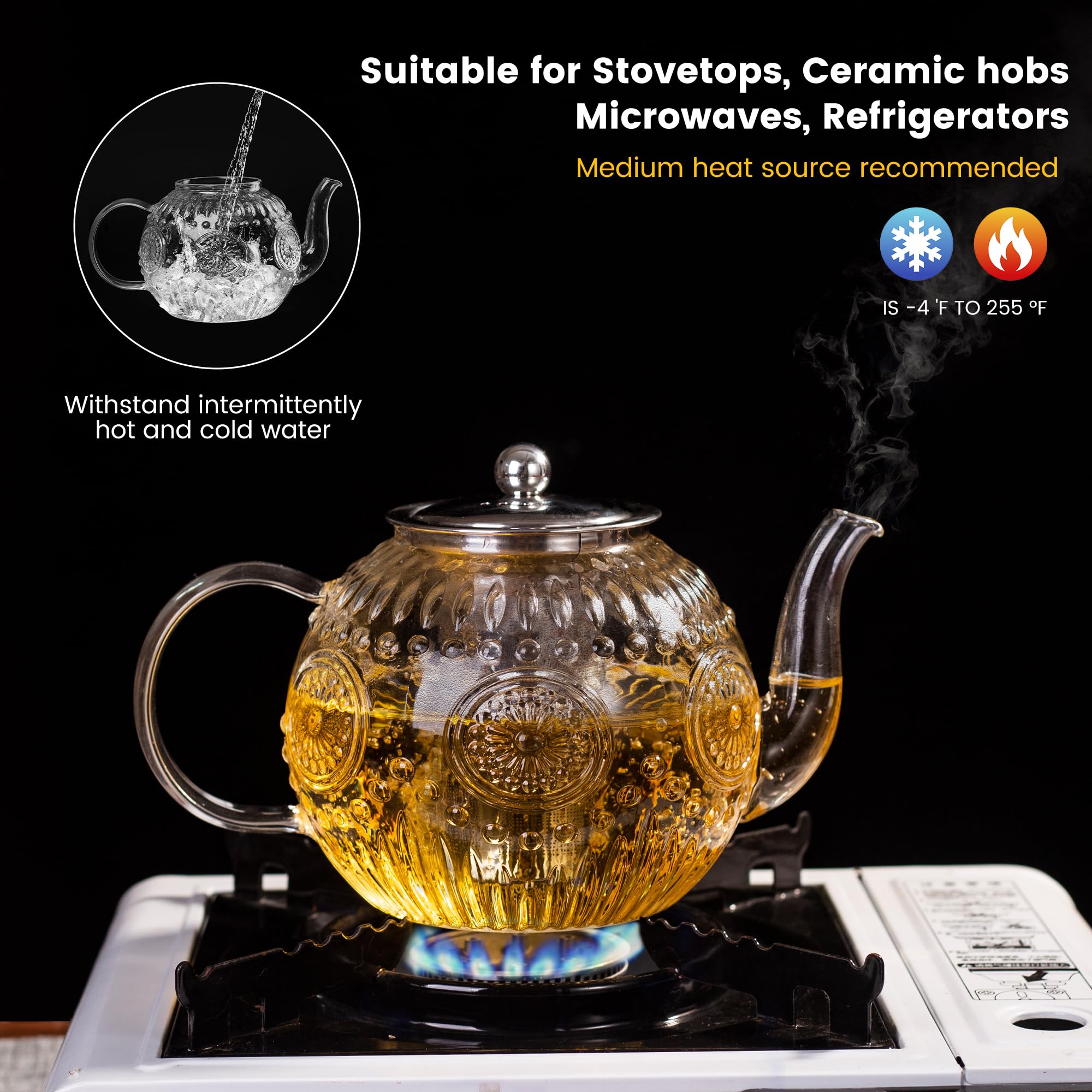 Stovetop safe design of Amzcku 50OZ teapot