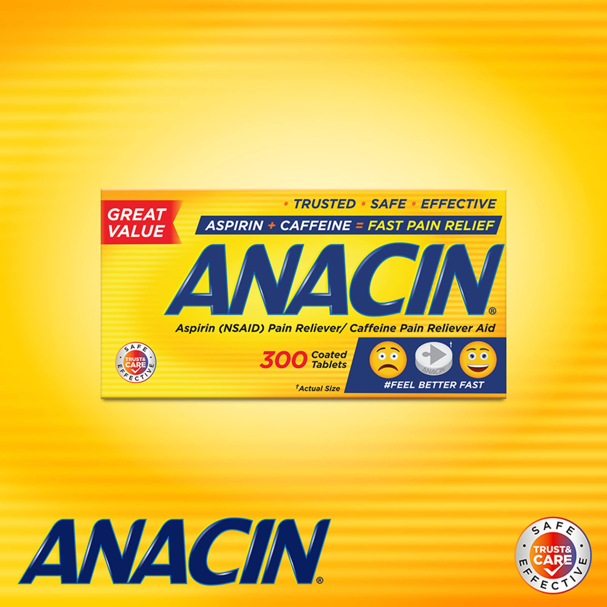 Anacin aspirin caffeine fast pain relief coated tablets