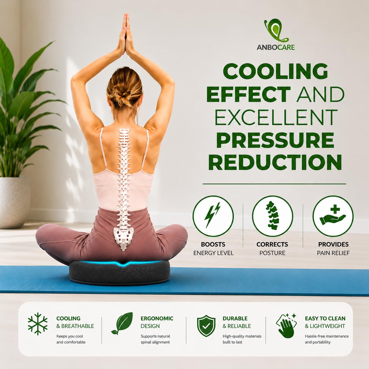 Coccyx cushion with non-slip base and breathable mesh cover