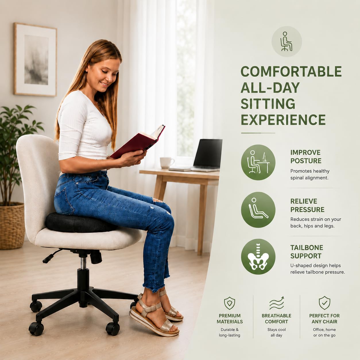 Tailbone coccyx relief donut cushion on office chair