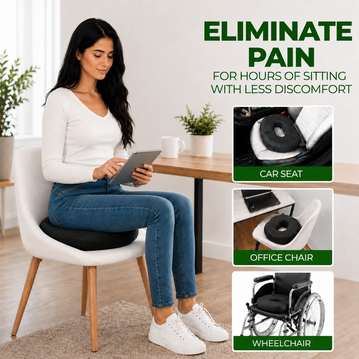 Donut seat cushion supports up to 300 lbs