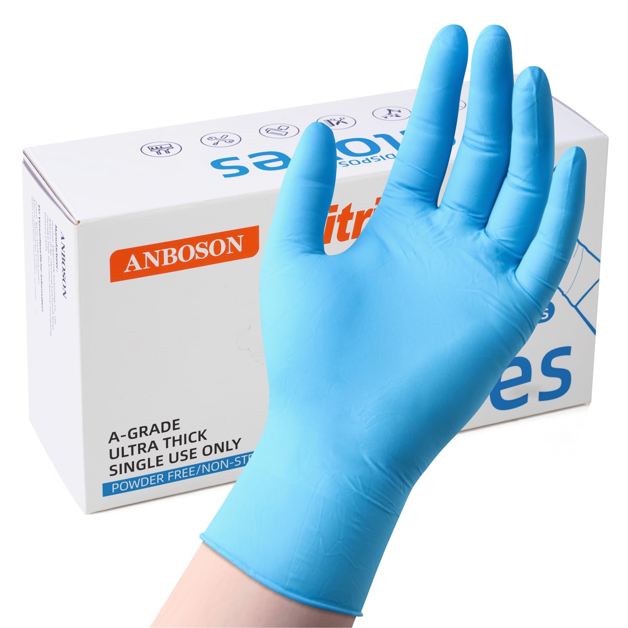ANBOSON heavy duty nitrile gloves packaging view