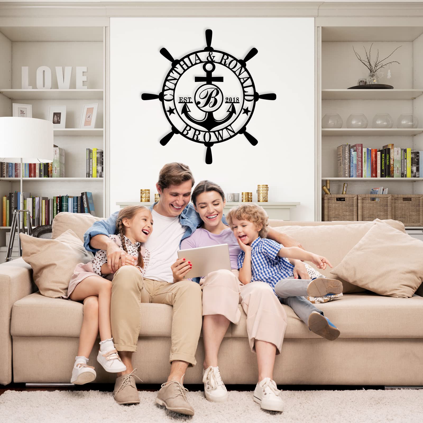 Anchor compass metal sign with name customization