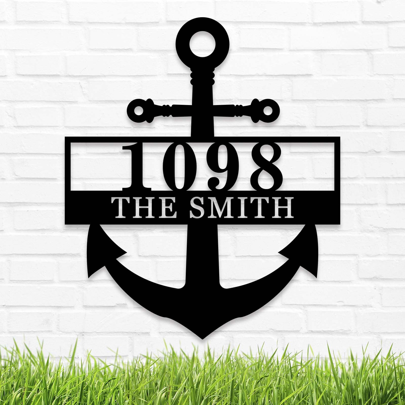 Anchor Sign house number plaque for beach house exterior